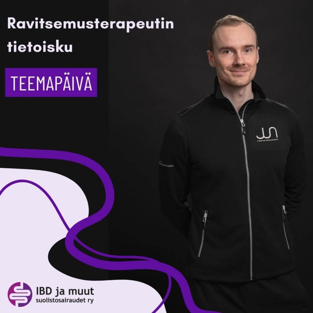 Kuva ravitsemusterapeutti Miikasta sekä teksti: Teemapäivä. Ravitsemusterapeutin tietoisku.